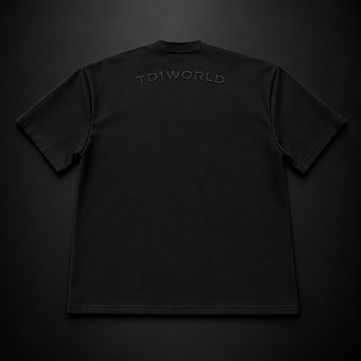 TD1WORLD Engineered Winter Tee in Murdered Out Black, back with tonal TD1WORLD print