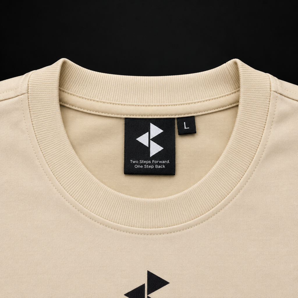 TD1WORLD Engineered Winter Tee in Luxury Beige, ribbed collar and woven neck label